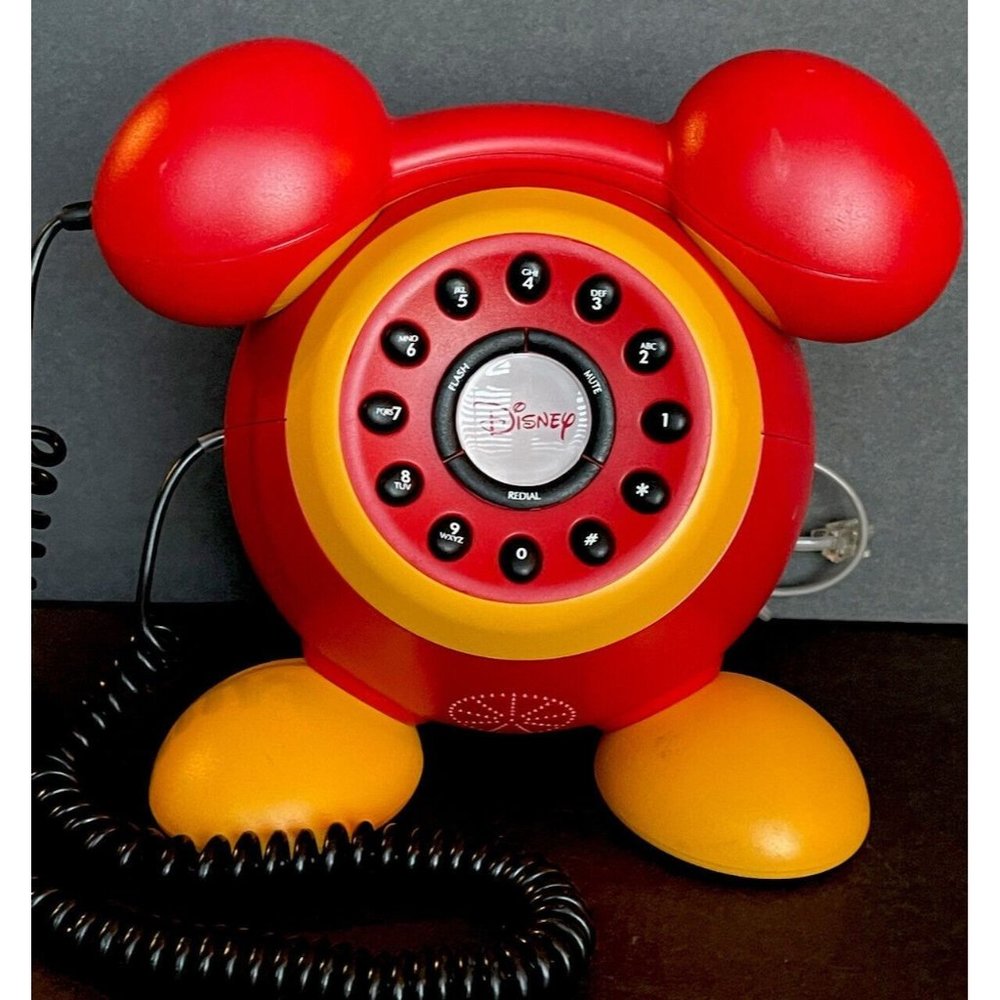 Vintage Disney Red & Orange Push Button Corded Telephone Phone